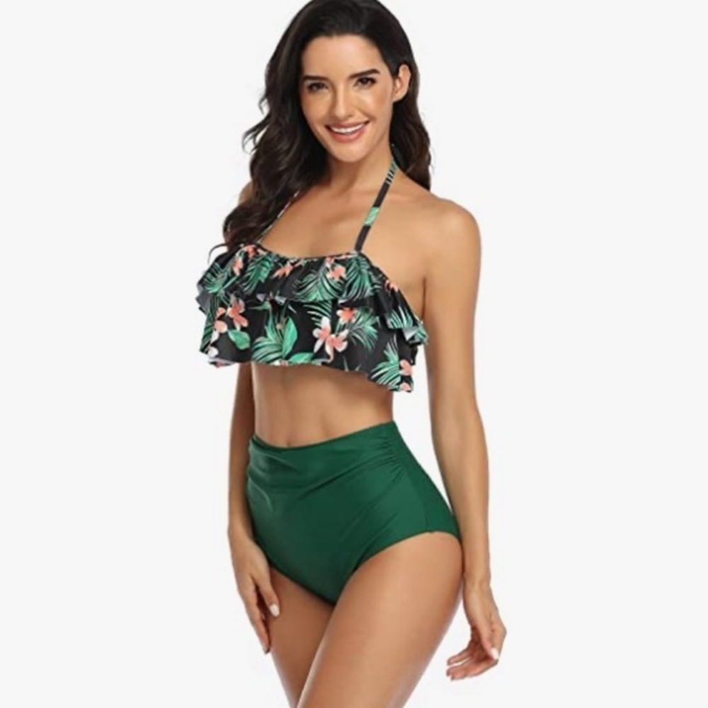 Mismatched Tropical Two-Piece Swimsuit